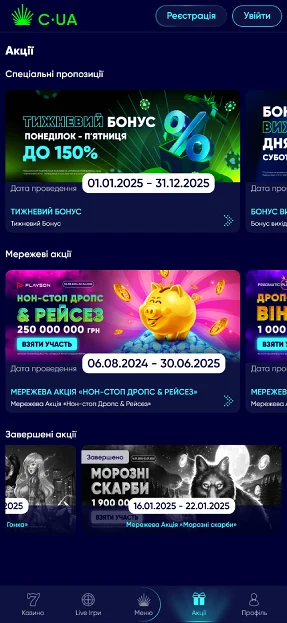 Акції на сайті Казино юа